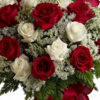 Roses  Red & White · Dozen Red & White Roses arranged in a vase