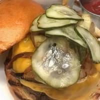 Burger (Lunch) · Grilled Onions, Dill Pickles & New York State Cheddar