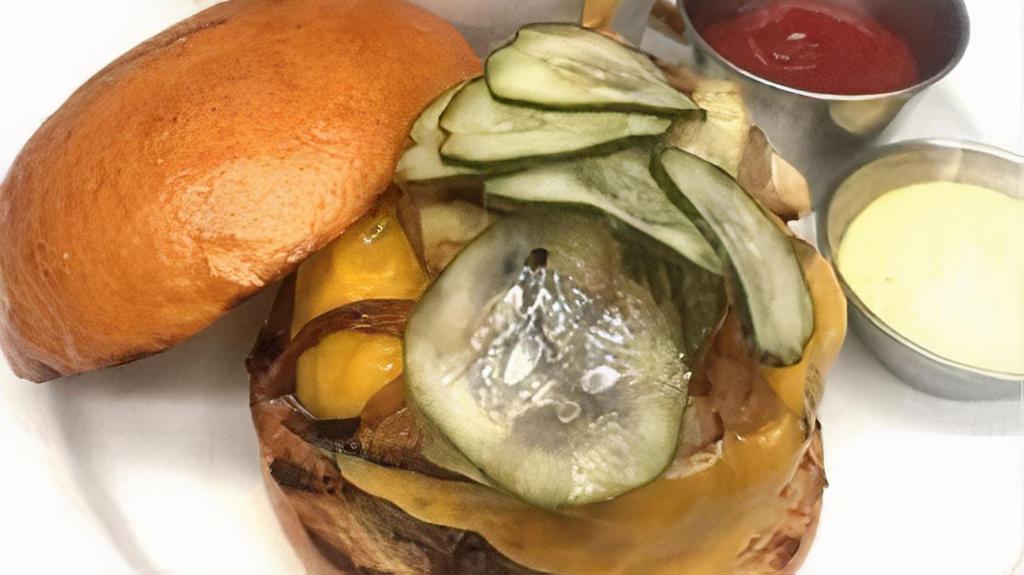 Burger (Lunch) · Grilled Onions, Dill Pickles & New York State Cheddar