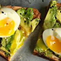 Avocado Toast · with pickled fresno peppers & soft-boiled egg