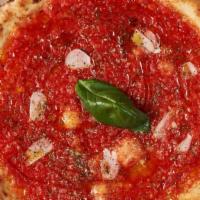Marinara · Vegan. San Marzano tomato, oregano, garlic, extra virgin olive oil and basil. No mozzarella.