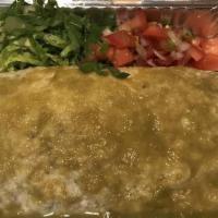 Acapulco Burrito · A large flour tortilla filled with rice, beans, cheese, guacamole, and sour cream, topped wi...