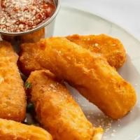 Mozzarella Sticks · Mozzarella cheese that has been coated and fried.