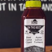 On The Beet · Beets, carrot, apple, chard, lemon, turmeric.
Organic, kosher, cold-pressed, and RAW (not HP...