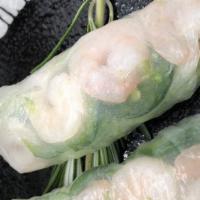 Kuma Rolls · Two rolls. Shrimp, lettuce, jalapeno and creamy miso sauce wrapped with rice wrapper.