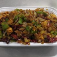 Fire Cracker Dish · Onion, peppers,diced chicken. Very, very spicy. Large.