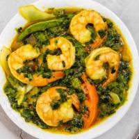 Shrimp Saagwala · Shrimp with spinach and Indian spices.