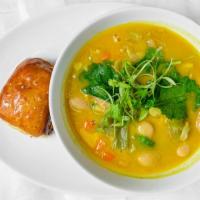 Lentil Soup · lentils, mirepoix, spinach, dill, garlic, ginger served with a colette roll