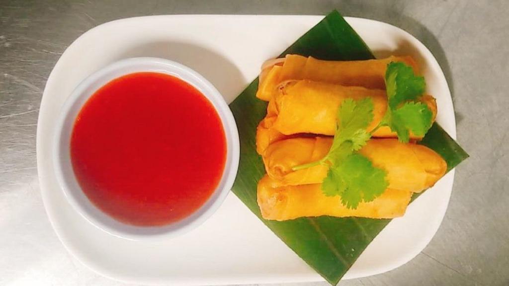 Vegan Spring Roll · with glass noodle. Cabbage, carrot served with homemade sweet sauce