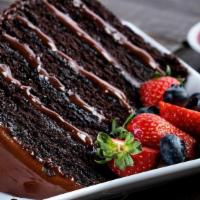 The Great Wall Of Chocolate ® · Six layers of chocolate cake, chocolate frosting, semi-sweet chocolate chips