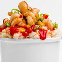 Shrimp & Grits · 4 sautéed shrimp in cheddar cheese grits with our paprika bell pepper sauce