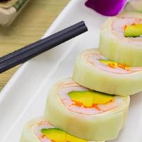 Naruto Roll (Cucumber Wrapped) · Spicy tuna avocado, tuna avocado, crab stick avocado, and spicy salmon.
