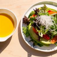 House Salad · Mixed greens, tomato, avocado, ginger dressing<br />