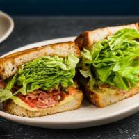 L.A.T · Bacon, Lettuce, Avo, Tomato, Bacon Jam, Mayo on Bourke St Bakery Sourdough.