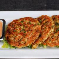 Cheesy Chicken Fritters · Served with bbq aioli.