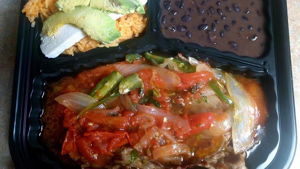 Camarones A La Mexicana Platillo · Sautéed shrimp with Onions, Tomato, Jalapenos served with Orange Mexican Rice And Black Beans and 3 Corn Tortillas You Can Substitute For Refried Beans Or Mexican white Rice For Additional Charge