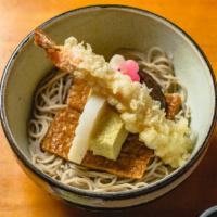 Chirashi Cold Noodle · Shrimp Tempura, Japanese Omelette, Shiitake Mushroom, Fried Bean Curd & Fish Cake