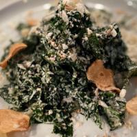 Kale Caesar · garlic lemon breadcrumbs, pecorino, elephant garlic chips
