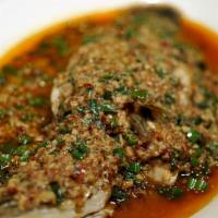 Whole Fish With Hot Bean Sauce · (Tang's Family Creation) Hot & Spicy.  Fresh fish pan roasted with ginger garlic and Szechua...