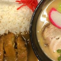 Mini Combo With Curry Rice · Mini shoyu ramen and small chicken katsu curry rice.