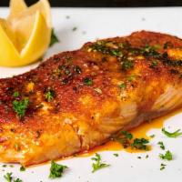 Atlantic Salmon · Fresh tender Atlantic salmon served with choice of side.