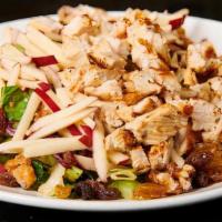 Apple Walnut Salad · Choice of protein, chopped celery, apples, walnuts and light and dark raisins, tossed with b...