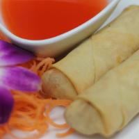 Vegetarian Spring Rolls(2) · Two pieces. Crispy fried rolls with vermicelli, cabbage, and carrots served with sweet plum ...