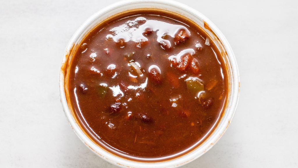 Black Bean Soup · Black beans, mild salsa, veggie broth, cumin, mild chili powder (very little)