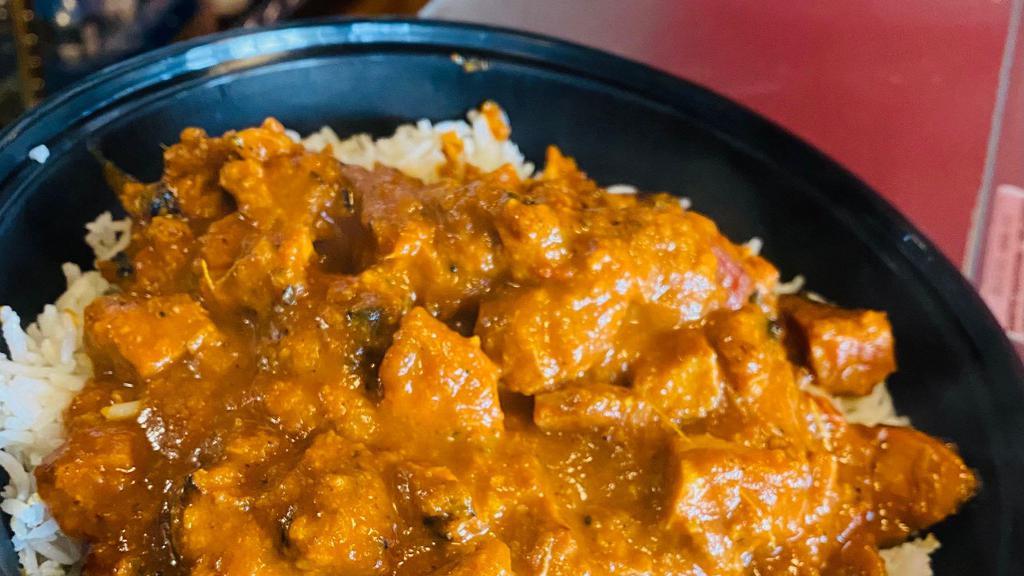 Chicken Tikka Bowl · Served with basmati rice. Add naan for an additional charge.