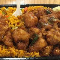 General Tso'S Chicken Combination Plate · Hot and spicy.