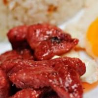 Tocilog · Cured sweet pork, garlic rice and eggs.