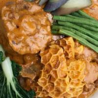 Kare Kare · Large only. Oxtail, tripe, peanut soup, Asian vegetables kare kare with rice (oxtail and tri...