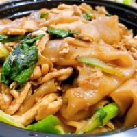 Pad See Ew · Broad noodles, Chinese broccoli and egg with thick soy sauce. Gluten free.