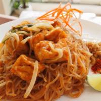 Vegan Pad Thai · Your Favorite Pad Thai in Vegan option which choice of Mock Chicken, Mock Duck, Tofu or Vege...