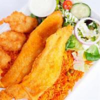 2 Pcs Whiting Fish · Fresh fish comes w/ rice and salad Free soda