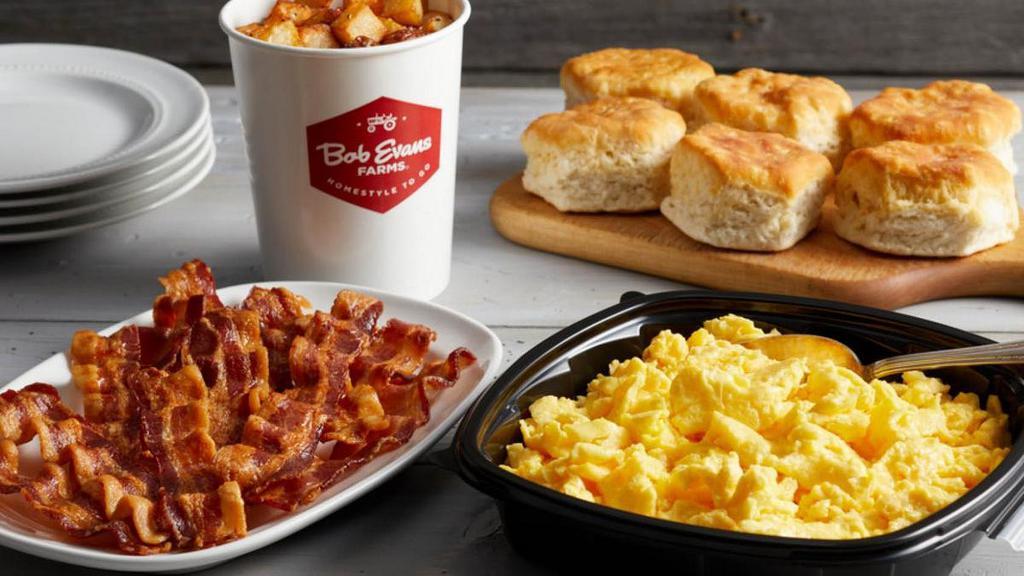 Rise & Shine Family Breakfast · Scrambled eggs, bacon, home fries and a dozen freshly-baked biscuits.