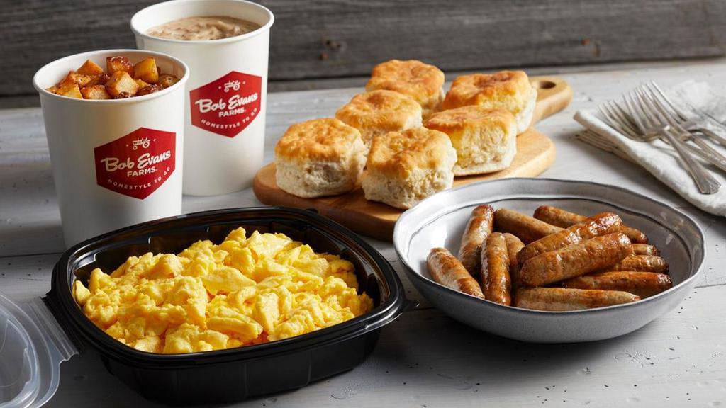 Homestead Family Breakfast · Our signature sausage gravy and a dozen freshly-baked biscuits with scrambled eggs, sausage links and home fries.