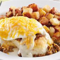 Country Biscuit · A buttermilk biscuit topped with one egg* cooked-to-order, crumbled Bob Evans® sausage, coun...