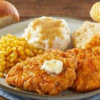 Honey Butter Chicken And Biscuit · Two hand-breaded fried chicken breasts with real clover honey, butter, one split biscuit, an...
