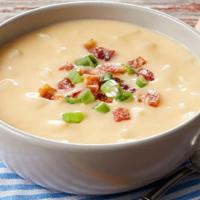 Cheddar Baked Potato Soup · Large cuts of potato blended together in a perfectly seasoned, satisfying, sharp cheddar che...