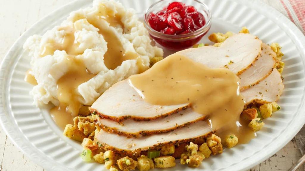 Smaller Portion Turkey & Dressing · Served with mashed potatoes and gravy