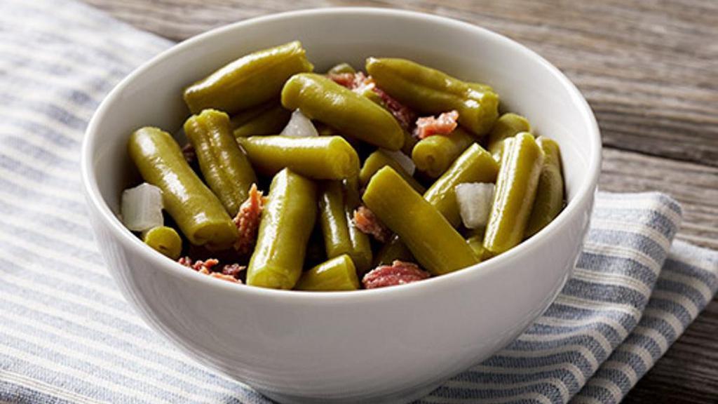 Green Beans With Ham · Slow-simmered with ham, onions, salt & pepper