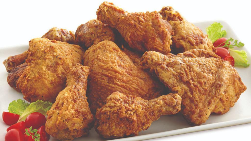 Fried Chicken (8 Pc) (1.25 Lbs) · 2 breast, 2 thighs, 2 wings, 2 drums.