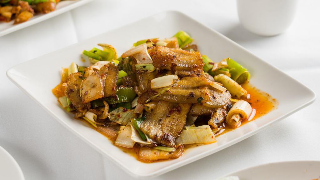 Double Cooked Pork Belly With Chili And Leeks · Hot and spicy.