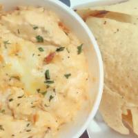 Chicken Wing Dip · Buffalo chicken wing dip with side of tortilla chips