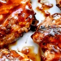 Barbecue Chicken · Served with mac and cheese with salad or a choice of seasoned rice.