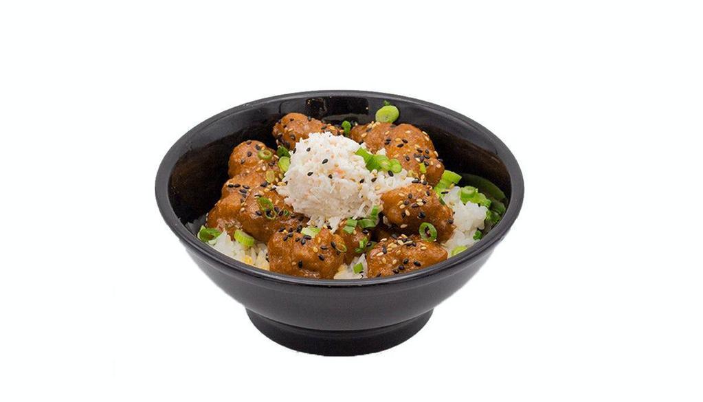 Sweet & Crispy Chicken Bowl · Golden fried chicken tossed in a creamy sweet sauce served over rice.