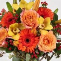 Darling Clementine · Warm and colorful, this arrangement of roses, gerberas, and Asiatic lilies is perfect for sh...