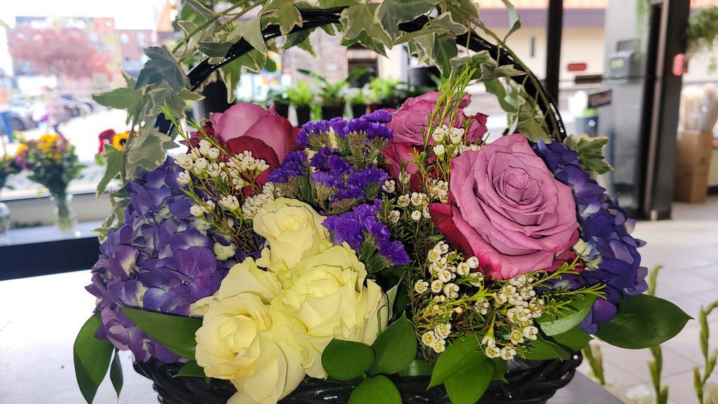 Thank You Basket · beautiful purples and white flowers in a wooden basket..