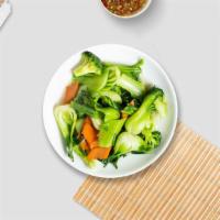 Steamed Assorted Vegetables · Broccoli, carrots, cauliflower, asparagus, zucchini, sugar-snap peas, baby corn, and lotus r...